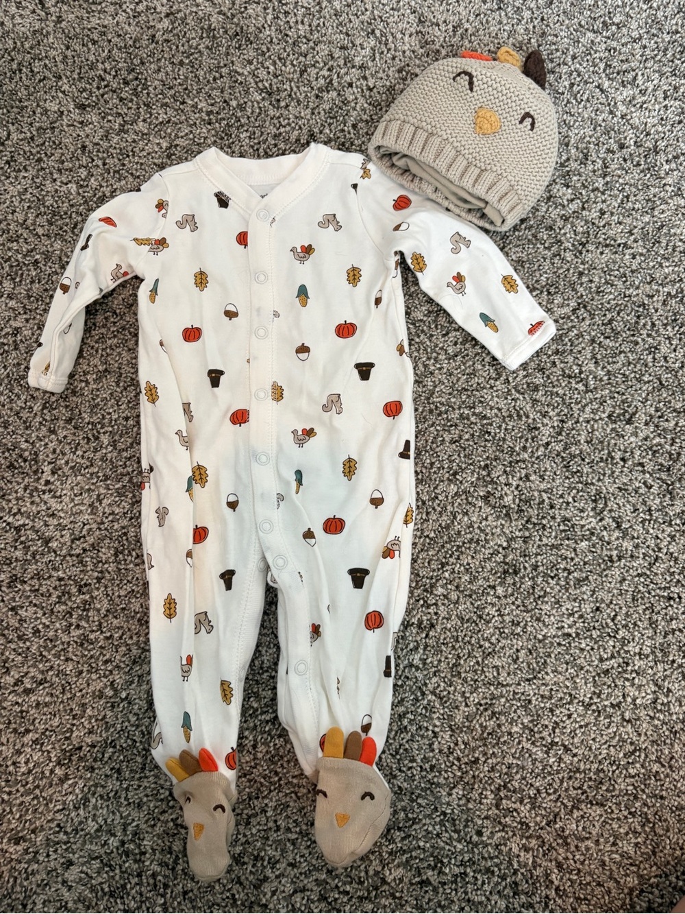 Carters Autumn Print One-Piece Footed Pajamas with Hat - 3 month